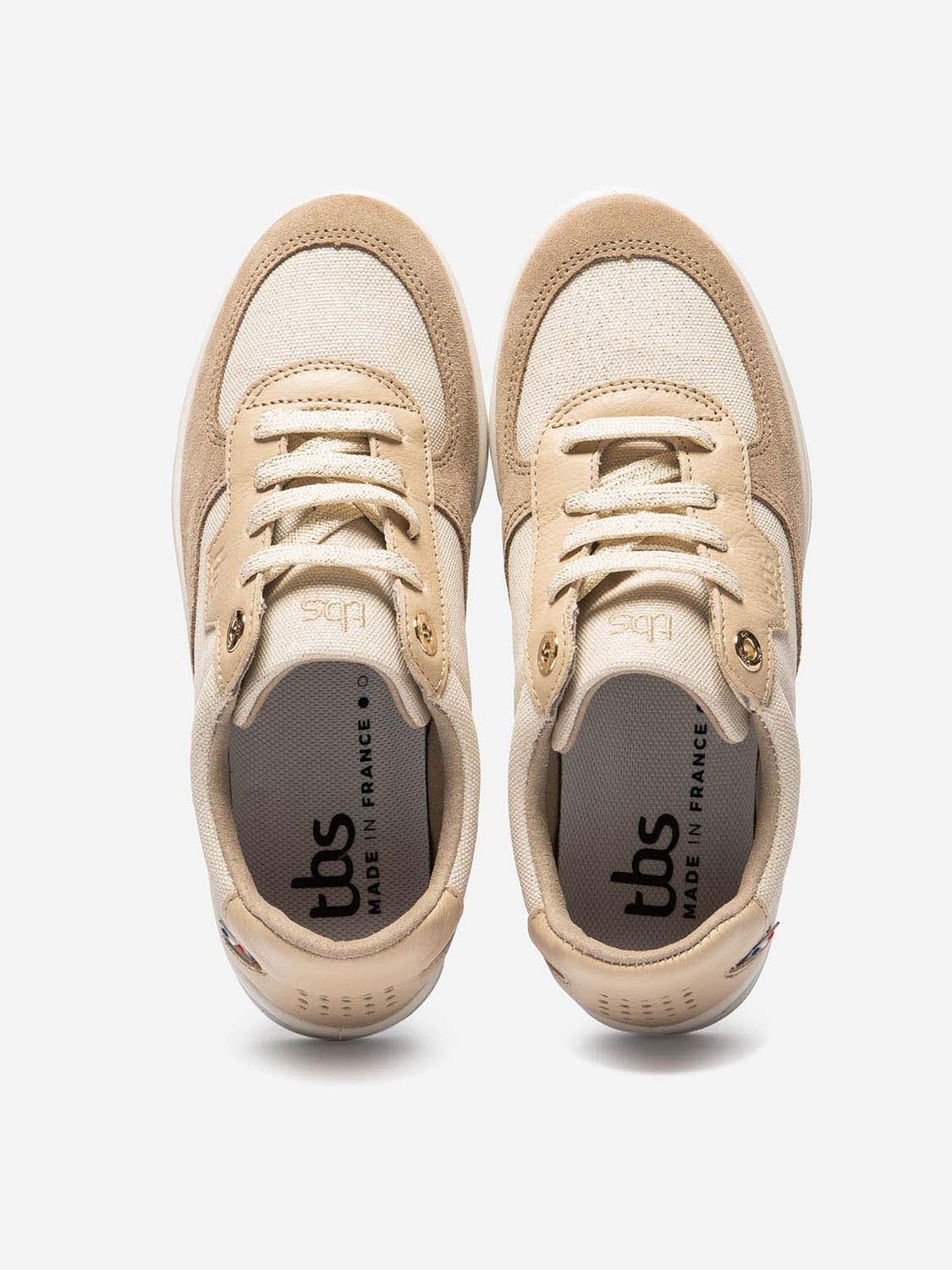 Baskets Femme Fabriquées en France Dessus Cuir Beige Métallisé