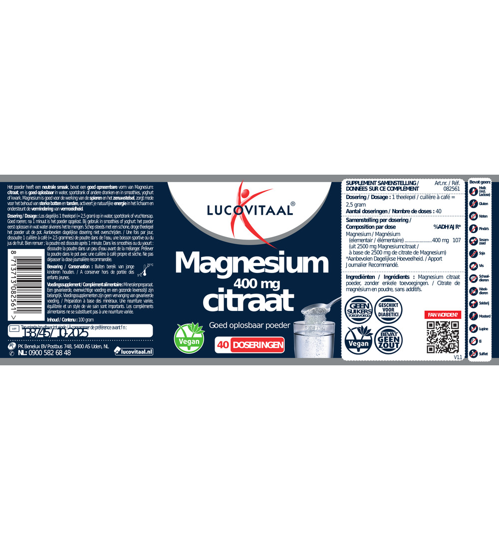 Lucovitaal Magnesium 400mg Citraat Poeder (40 doseringen)