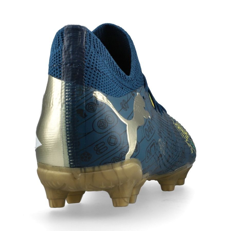 PUMA Future 7 Match FG/AG NJR BNA - Sailing Blue/Marine Blue/Jaune/Grassy Green/Doré Enfant ÉDITION LIMITÉE