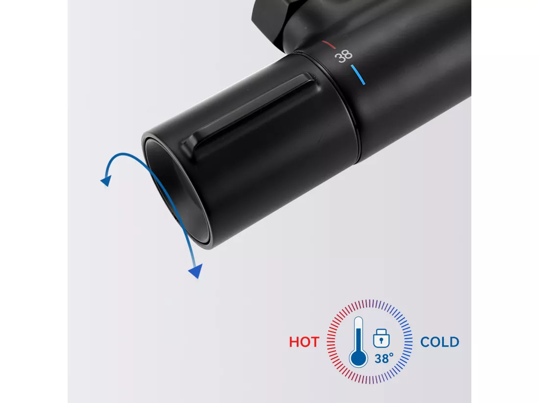 Mitigeur Thermostatique Douche Noir,Robinet Thermostatique de Douche Anti-brûlure avec Bouton Sécurisé à 38°C ,Mitigeur Douche en Laiton
