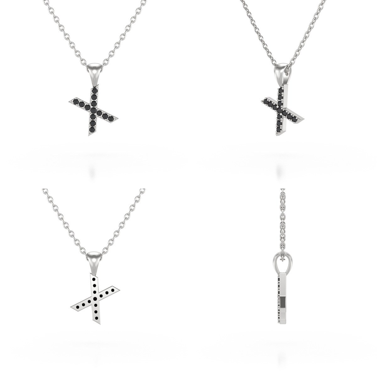 Collier Pendentif ADEN Lettre X Diamant Noir Chaine Argent 925 incluse 0.72grs