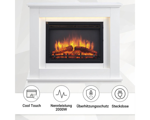 Richen Baldur elektrische haard, wit, 100x82 cm, 2000 watt, met afstandsbediening