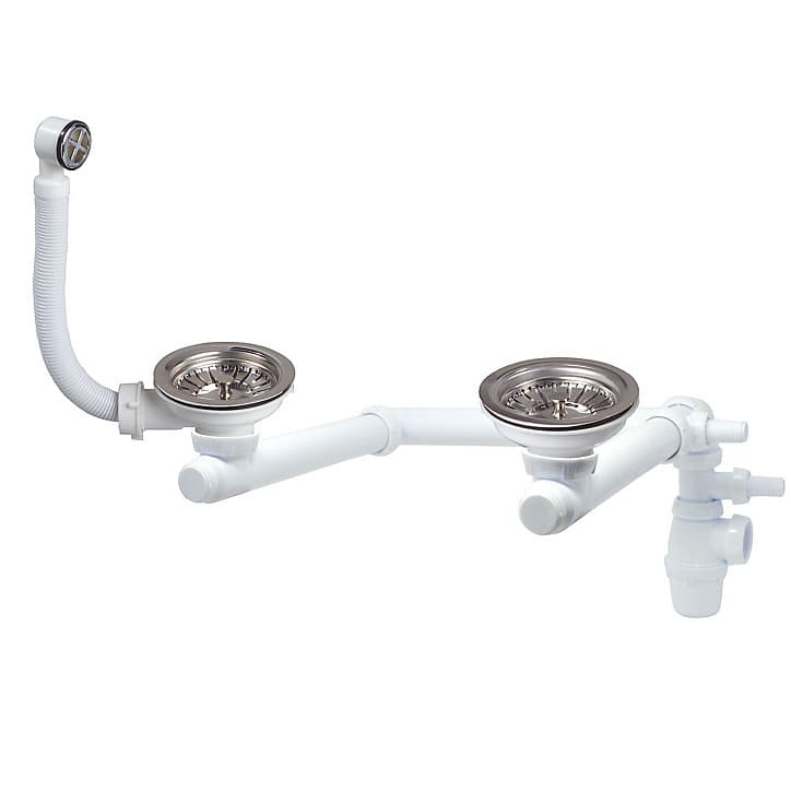 Kit pour évier avec siphon réglable blanc 90mm, bouchon et trop-plein Wirquin