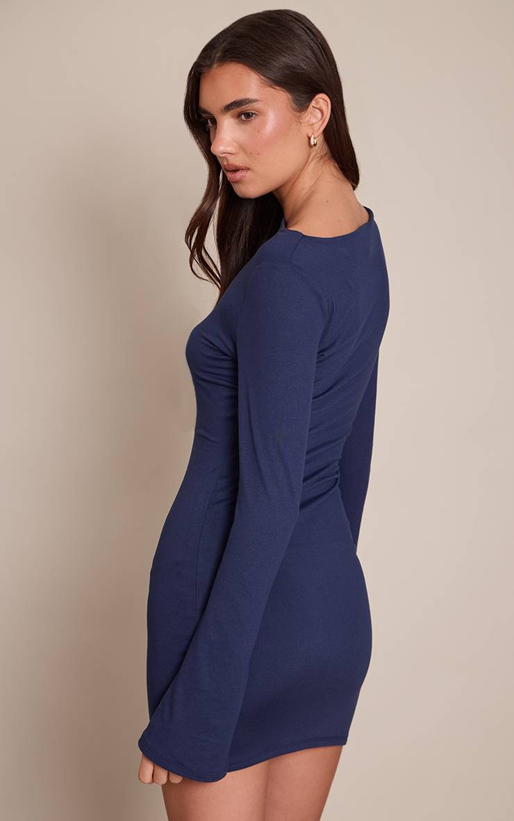 Bleu Marine Robe Moulante À Manches Longues En Jersey Doux Au Toucher