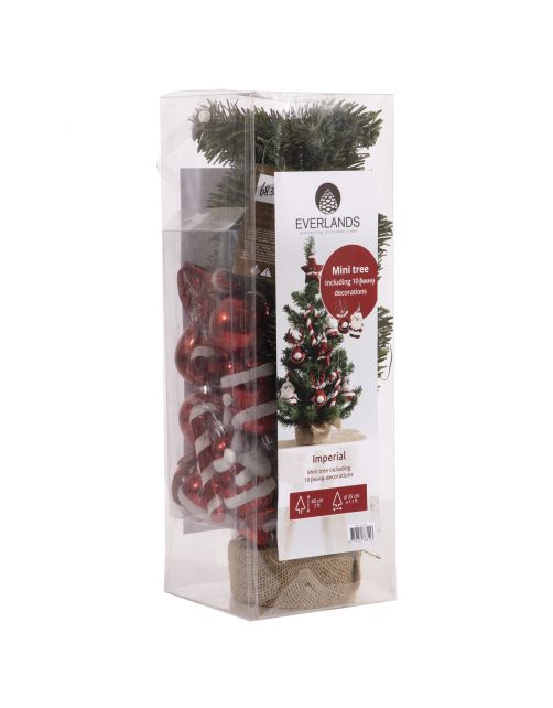 Everlands Imperial Mini Boom - Kerstboom - Ø35x60 cm Groen Rood 10 Decoratiefiguren - Tips 60