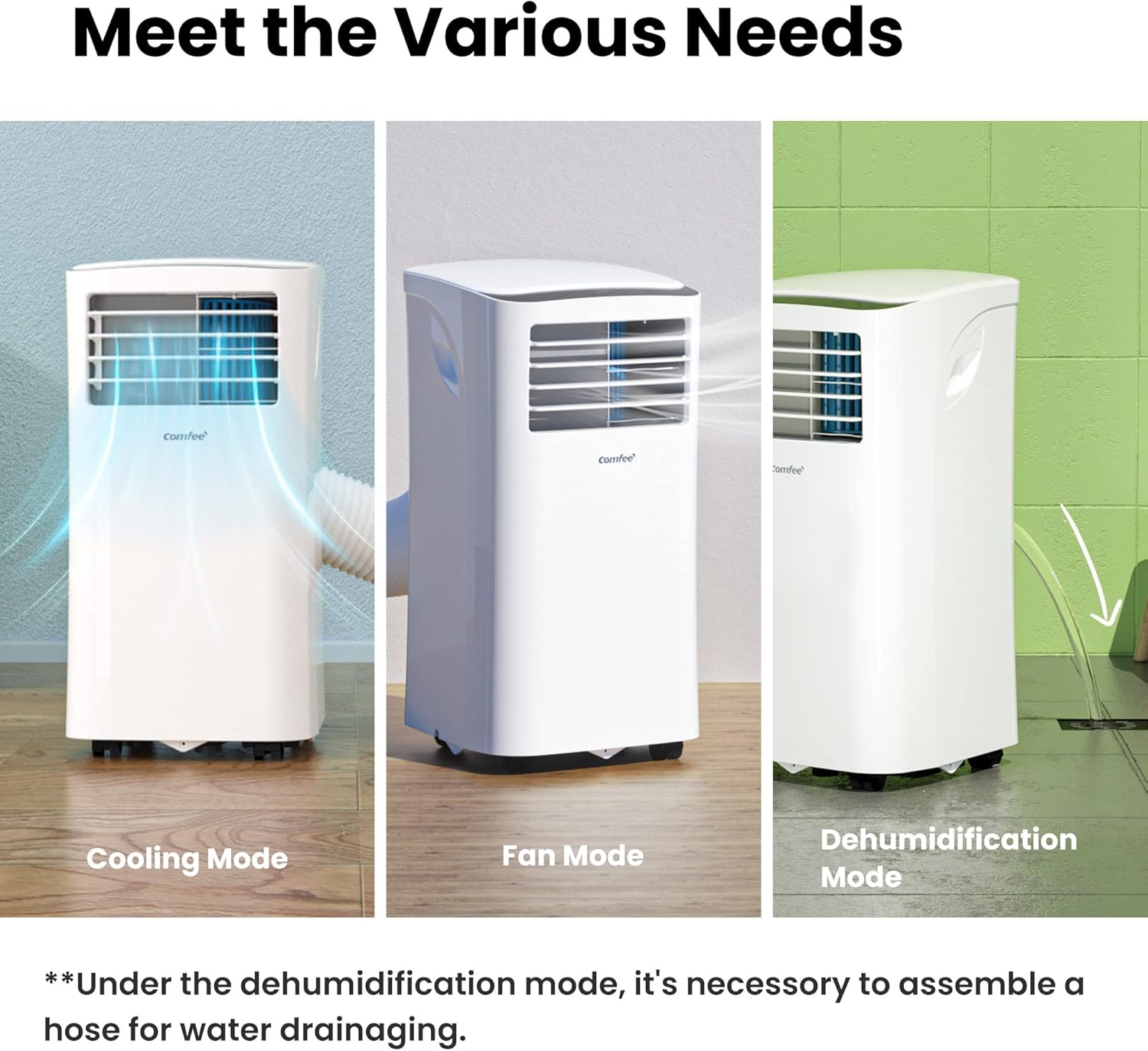 Comfee Mobiles Klimagerät MPPH-07CRN7, 7000 BTU 2,0kW, Kühlen&Ventilieren&Entfeuchten, Raumgröße bis 68m³(25㎡), Mobile Klimaanlage mit Abluftschlauch