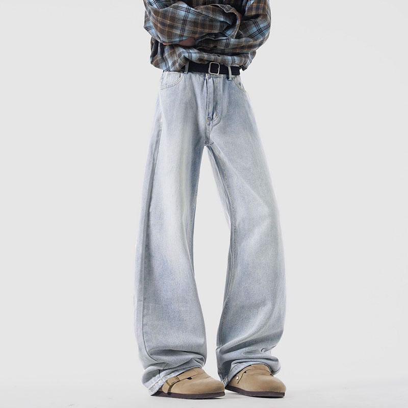 Derbundy - Mid Rise Washed Straight Leg Jeans