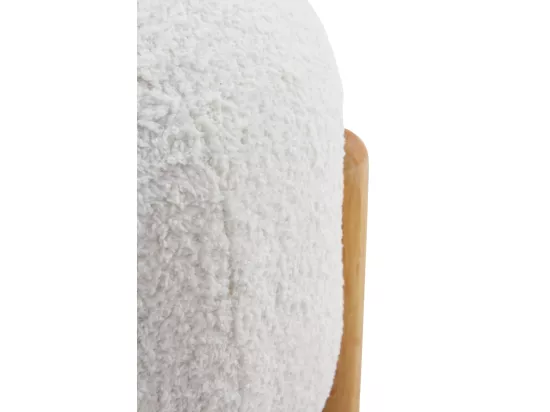 Pouf tapissé en boucle blanche avec structure et pieds en pin naturel