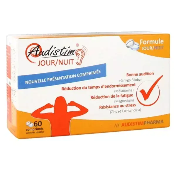 Audistim Jour/Nuit Bonne audition Réduction de la fatigue Stress Endormissement 60 comprimés