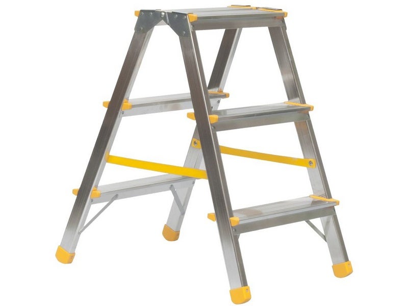 PROREGAL Metalen Dubbele Giraffe Dubbelzijdige Aluminium Trapladder, 3 Treden, 63 cm Hoog, Draagvermogen 150 kg, Huishoudelijke Ladder