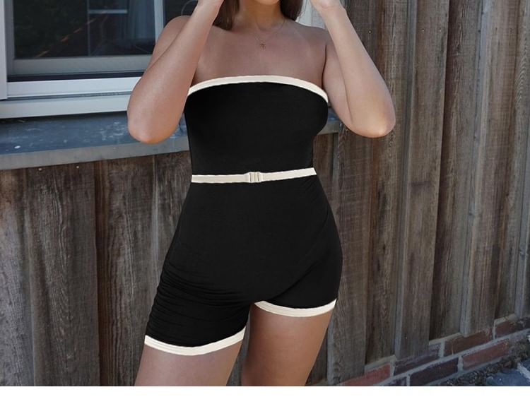 Autuna - Strapless romper met contrasterende rand en slanke pasvorm