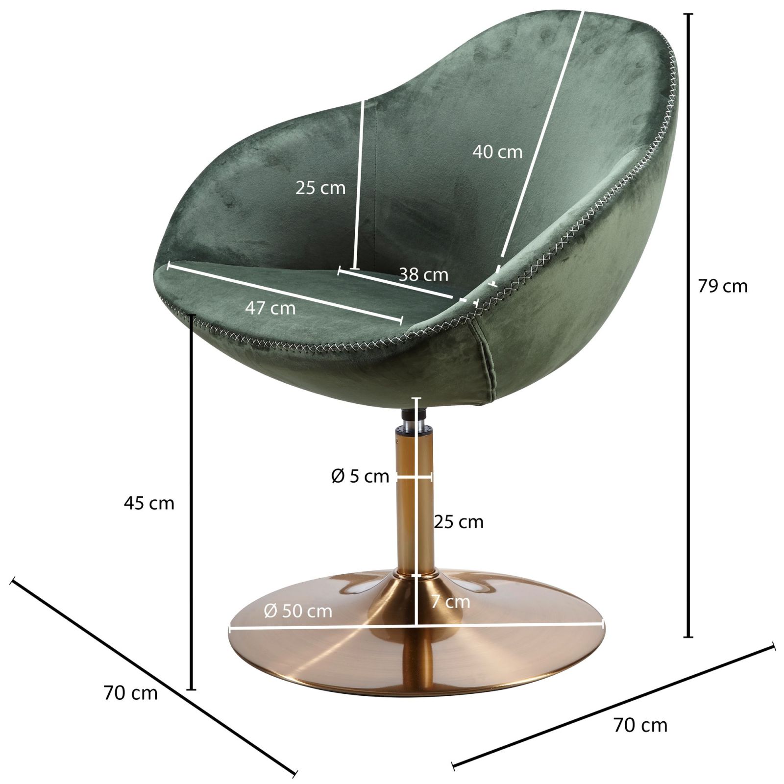 Cocktailsessel - grün-gold - Samt - 79 cm hoch