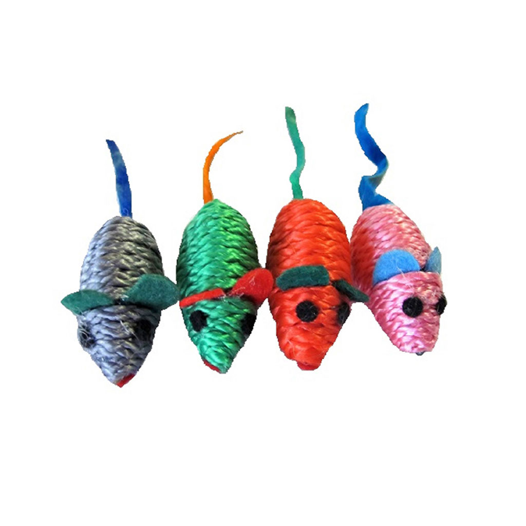 Lot de 4 jouets souris multicolore pour chat 5cm