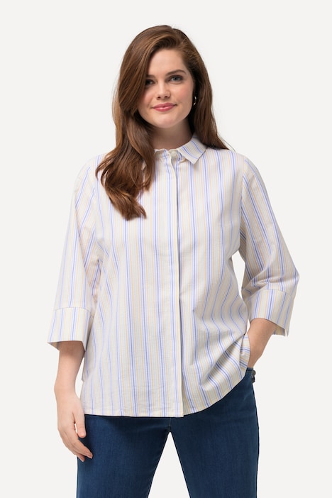 Hemdbluse, Bubble-Strukturtreifen, Hemdkragen, 3/4-Arm