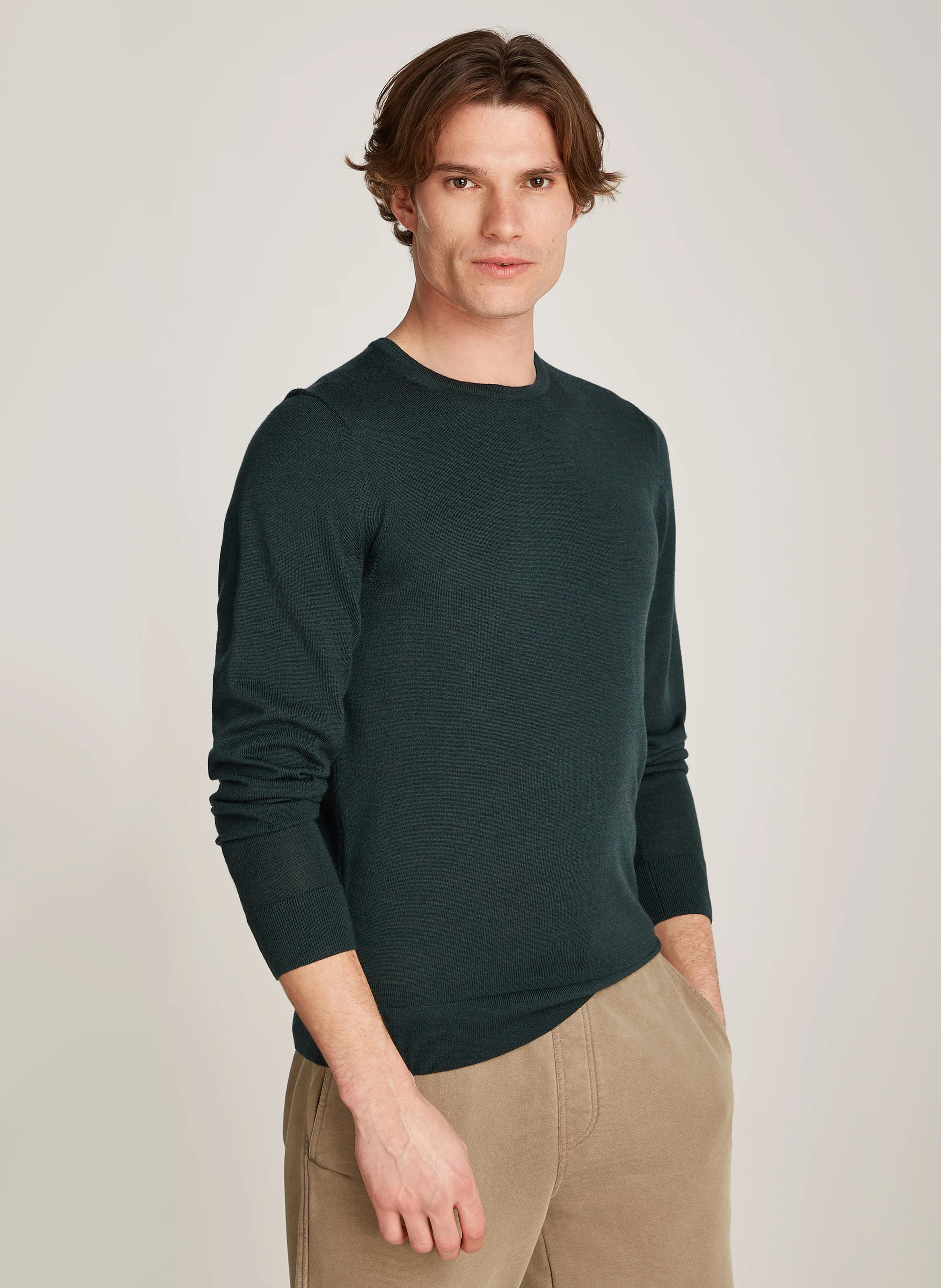 Pull col rond regular-fit en laine| Vert