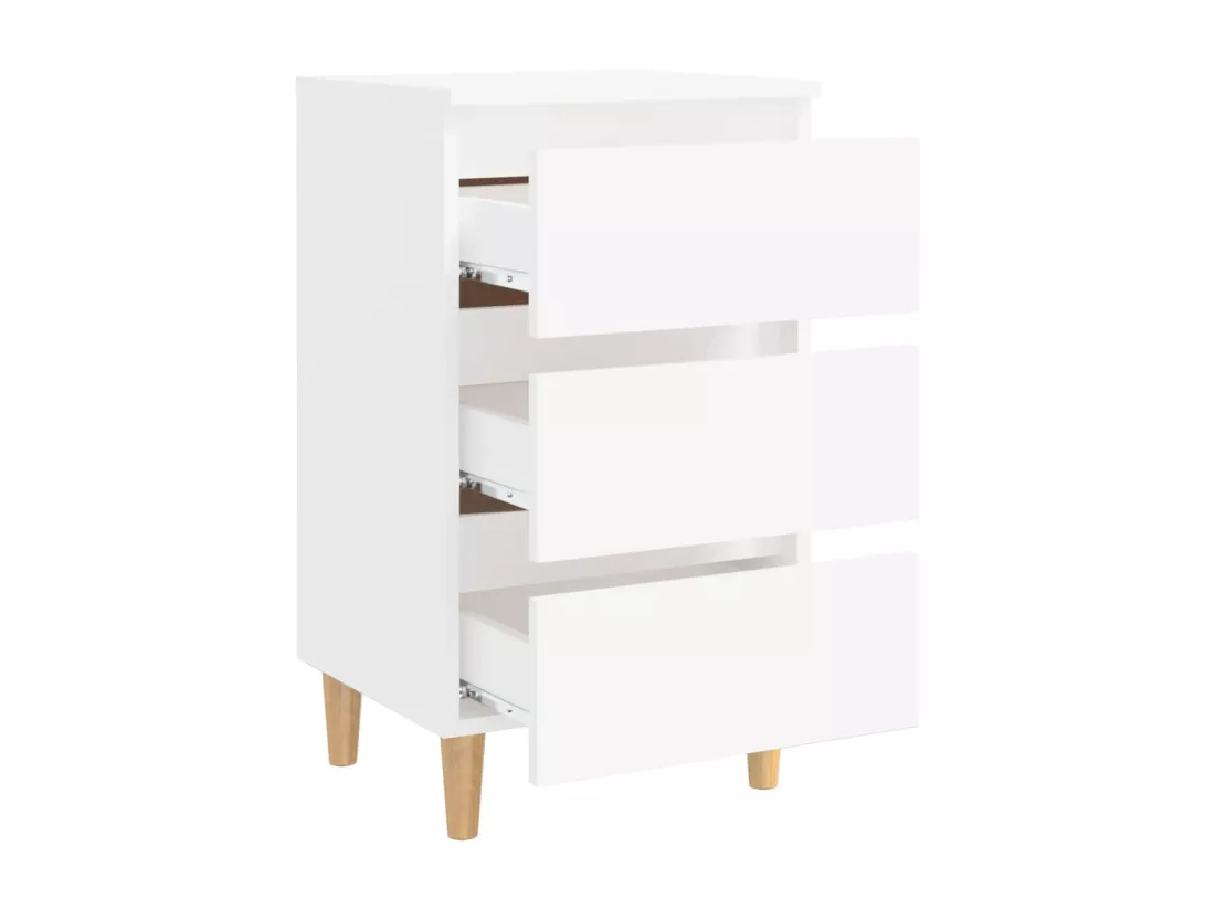 Table de chevet avec pieds en bois solide Blanc 40x35x69 cm
