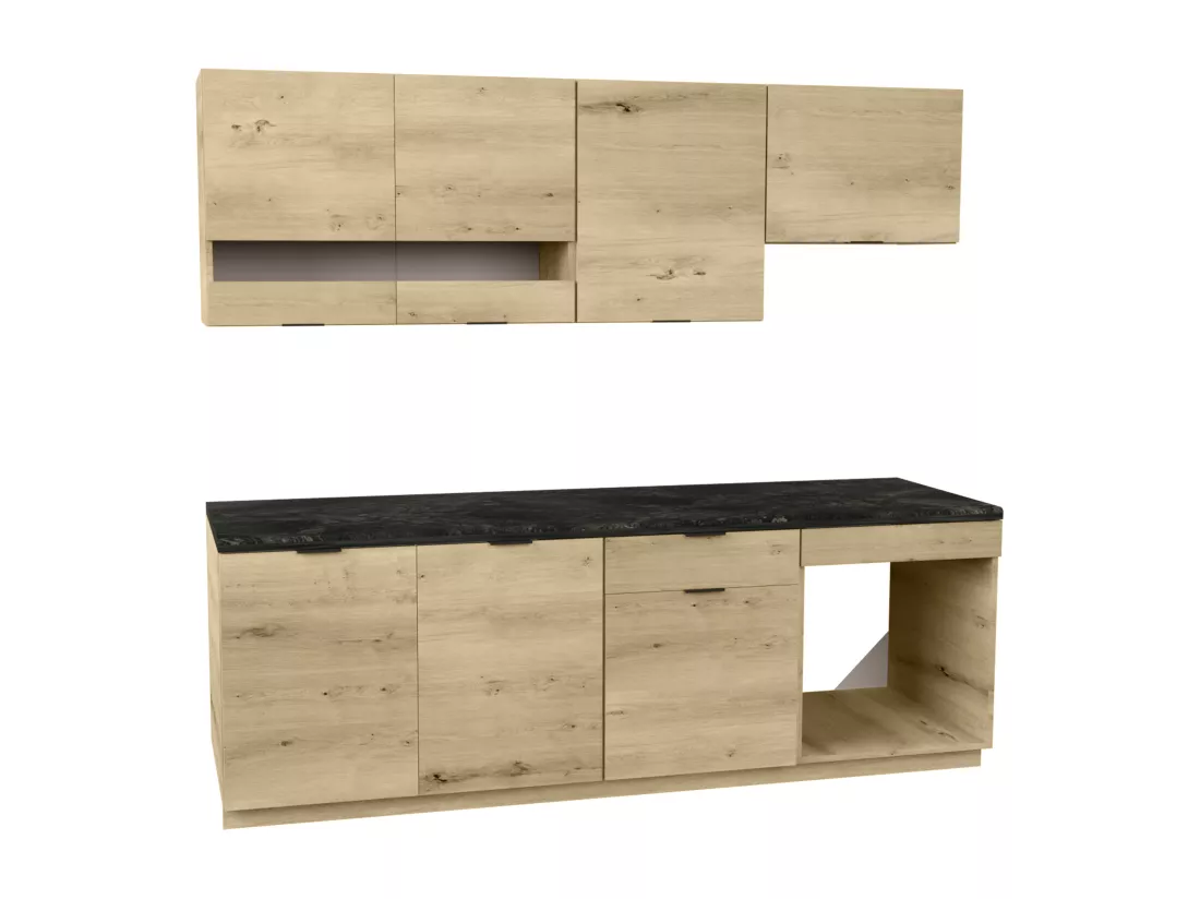 Cuisine complète - Avec plan de travail 200 cm - Naturel et Anthracite - CARMEO