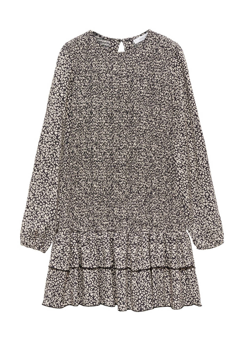 MANGO TEEN jurk met all over print en plooien bruin/zwart