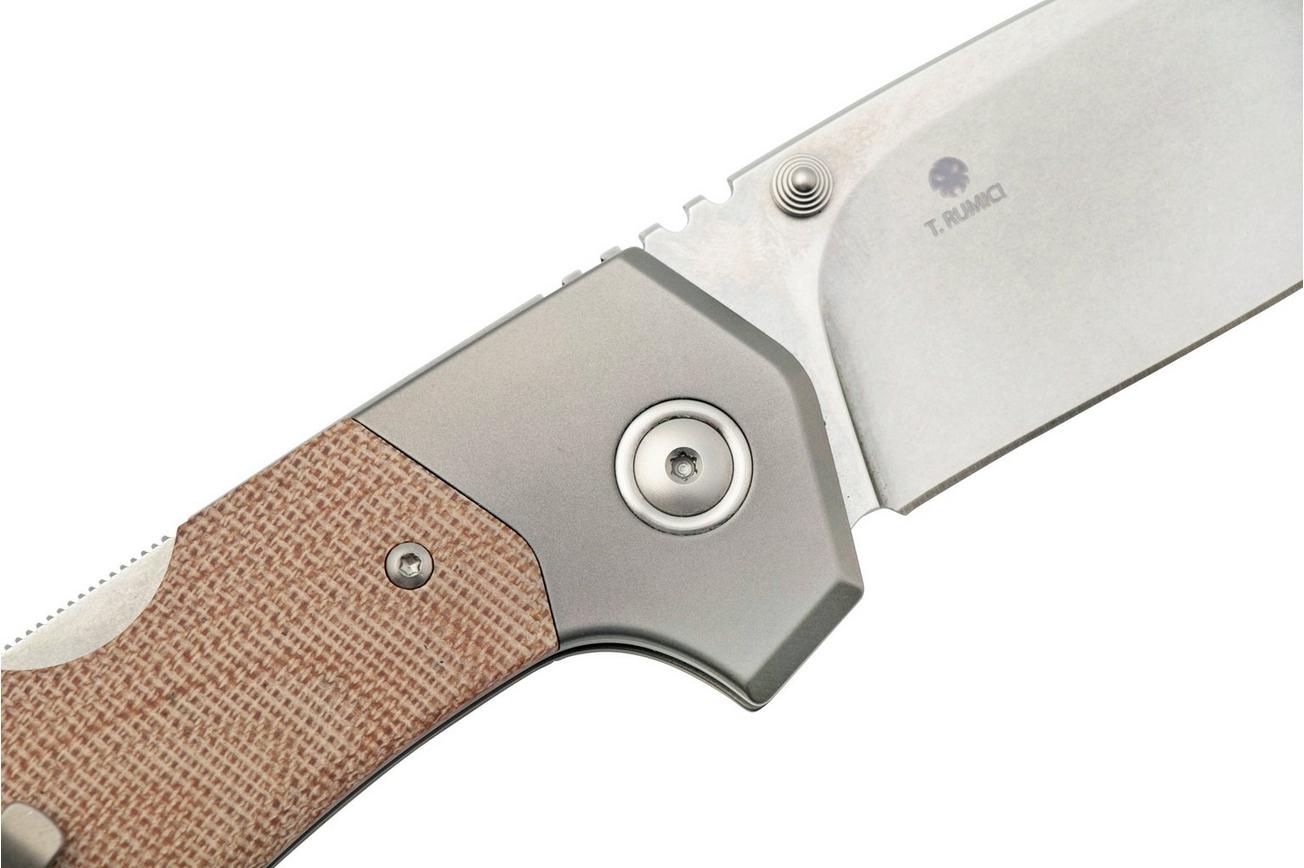 MKM Hero Stonewashed, Natural Canvas Micarta, Titanium Bolsters, zakmes
