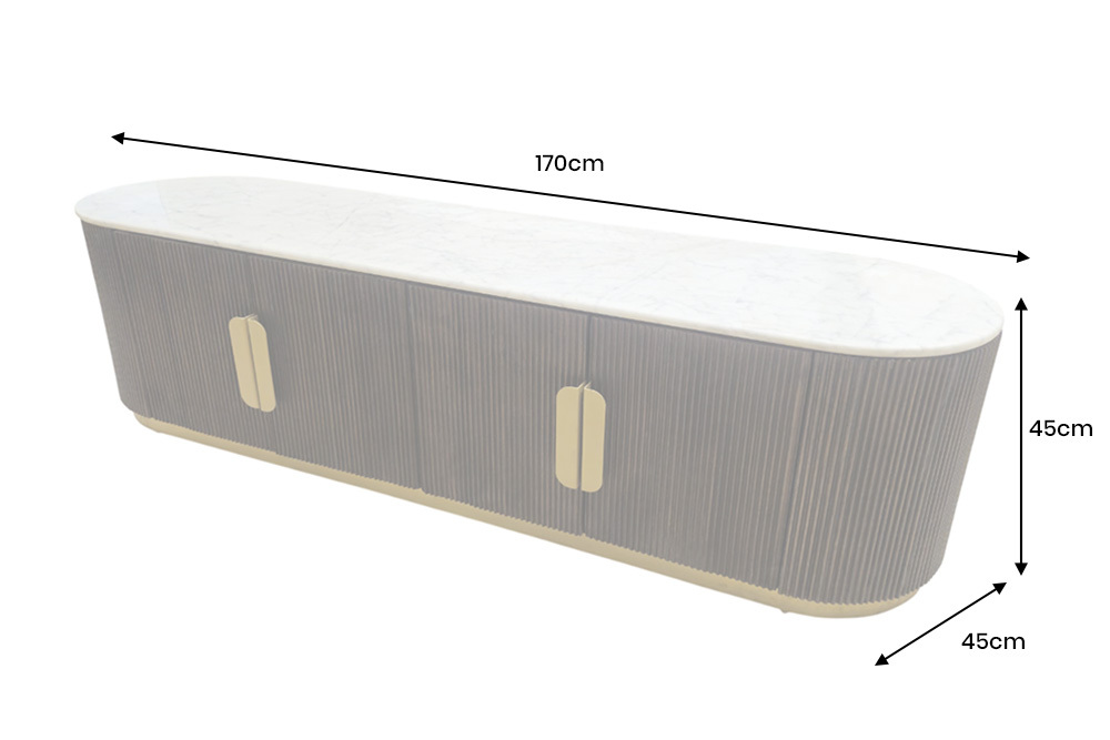 Design TV-Board GATSBY 170cm braun gold Mangoholz weiße Marmorplatte Lowboard