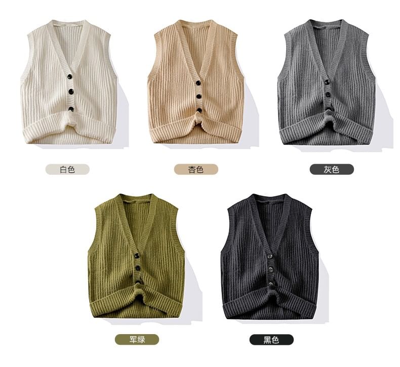 Dandyluxe - V-hals geribbeld vest met knoopjes