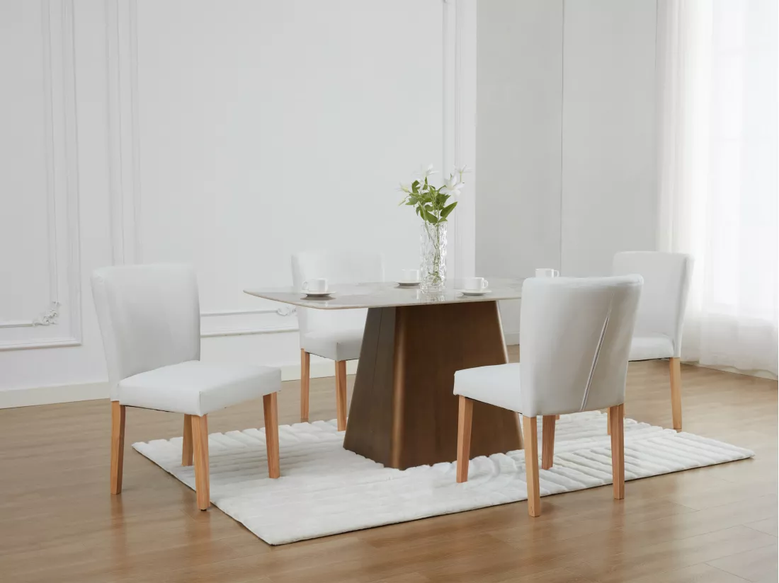Lot de 2 chaises en simili et bois d'hévéa - Blanc - ANALIA