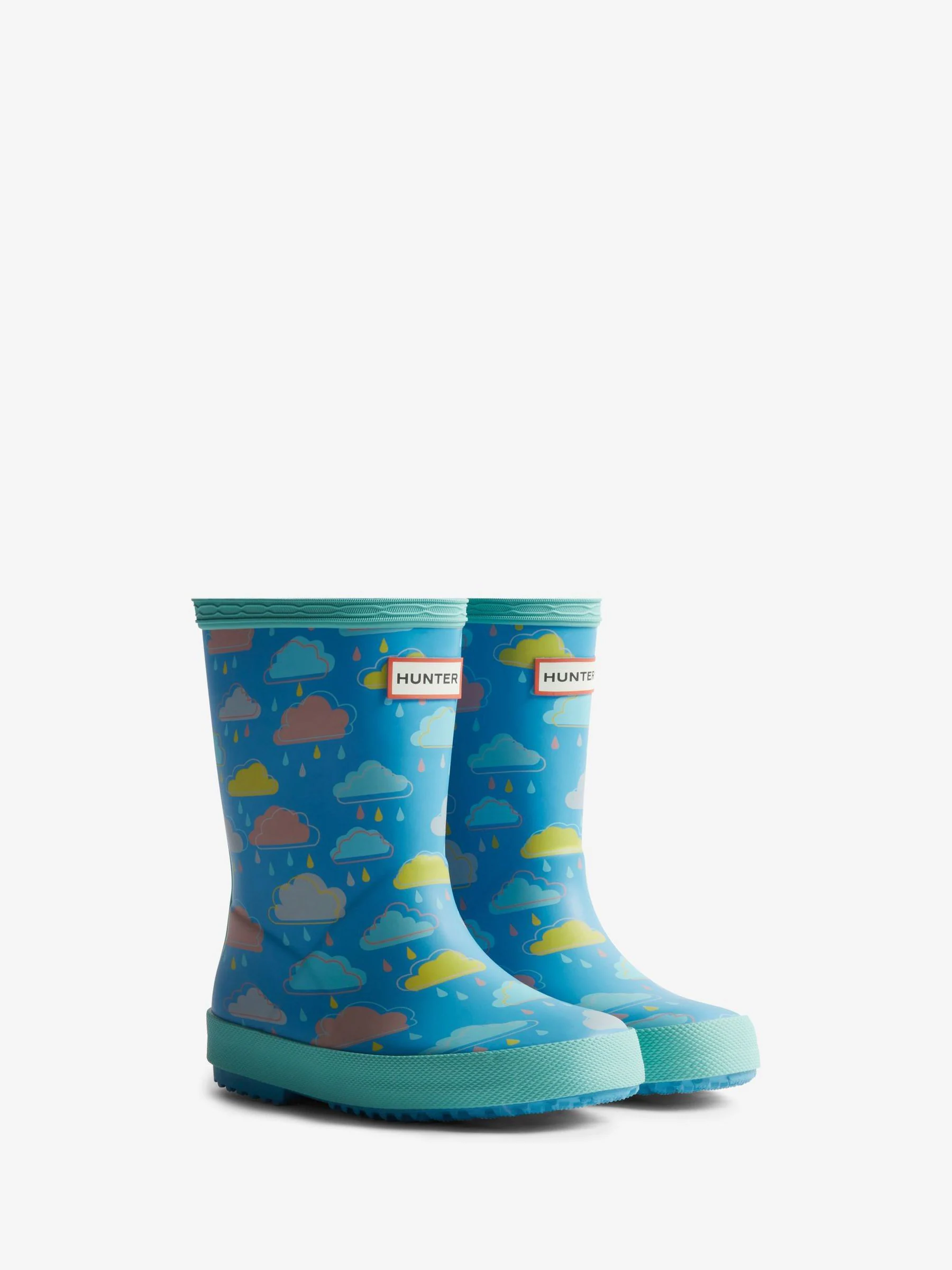 Hunter Kids blauwe First Rain regenlaarzen met wolkenprint