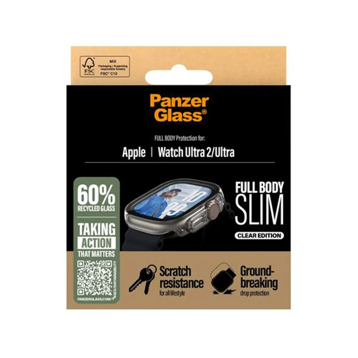 PanzerGlass pour Apple Watch Ultra - Noir Transparent