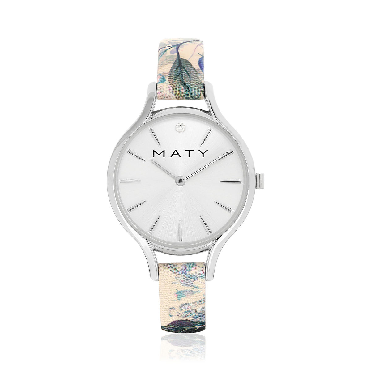 Montre chromée cuir fleur