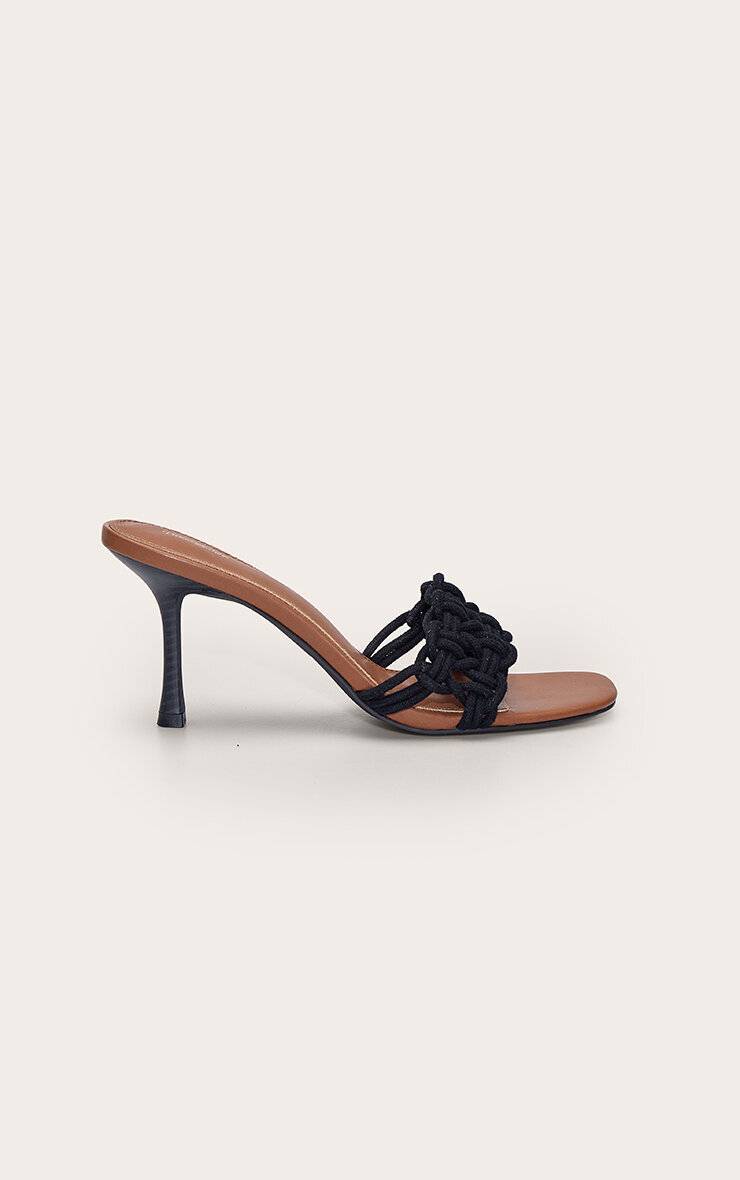 Noir Mules À Talon Bout Carré En Corde Tressée