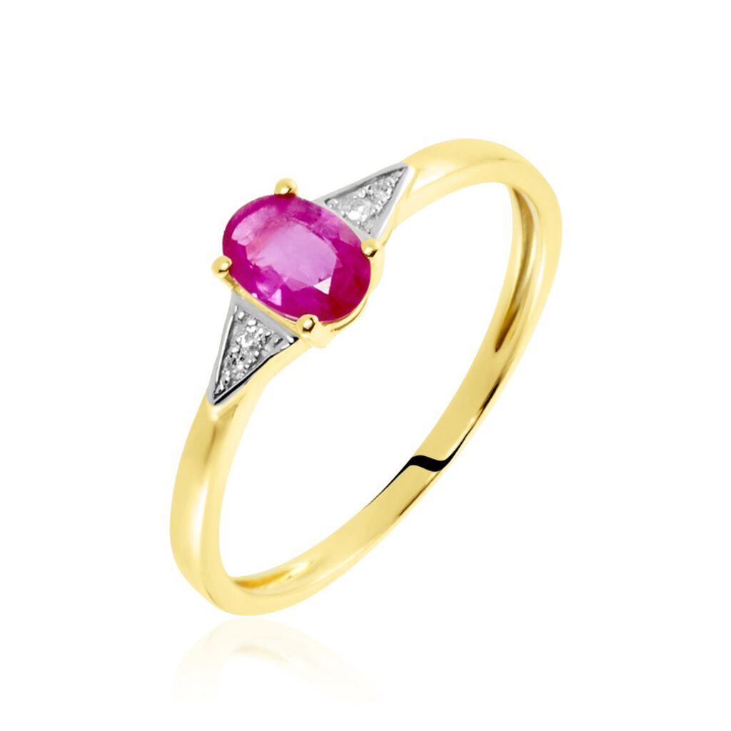 Bague Solitaire Accompagné Or Jaune Ludmilla Rubis Diamants