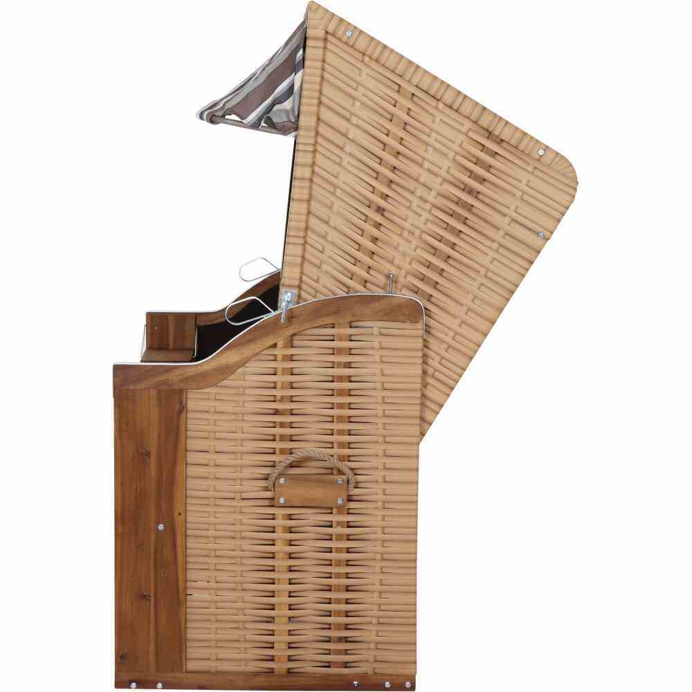 Strandkorb TREND 10 - Akazienholz massiv - weiß-beige-braun gestreift