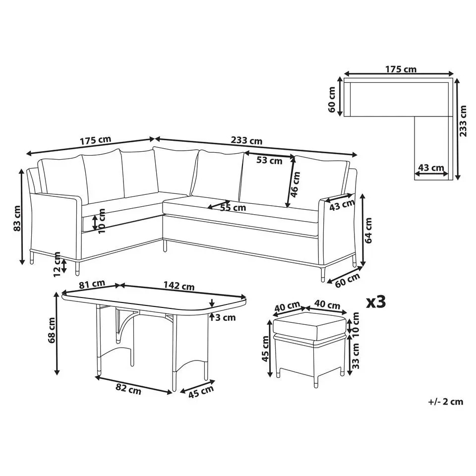 LACONA - Loungeset 9-zits - Grijs - Kunstrotan