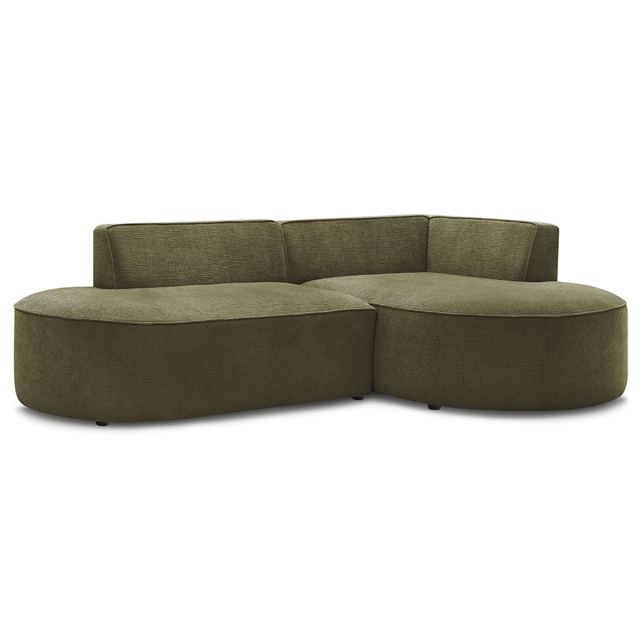 Bobochic Canapé d'angle droit fixe 4 places Rousseau texturé vert - 250x160x72 cm