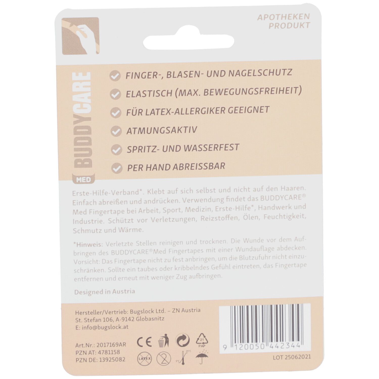 BUDDYCARE® MED Fingertape HAUT 2,5cmx4,5m Latexfrei