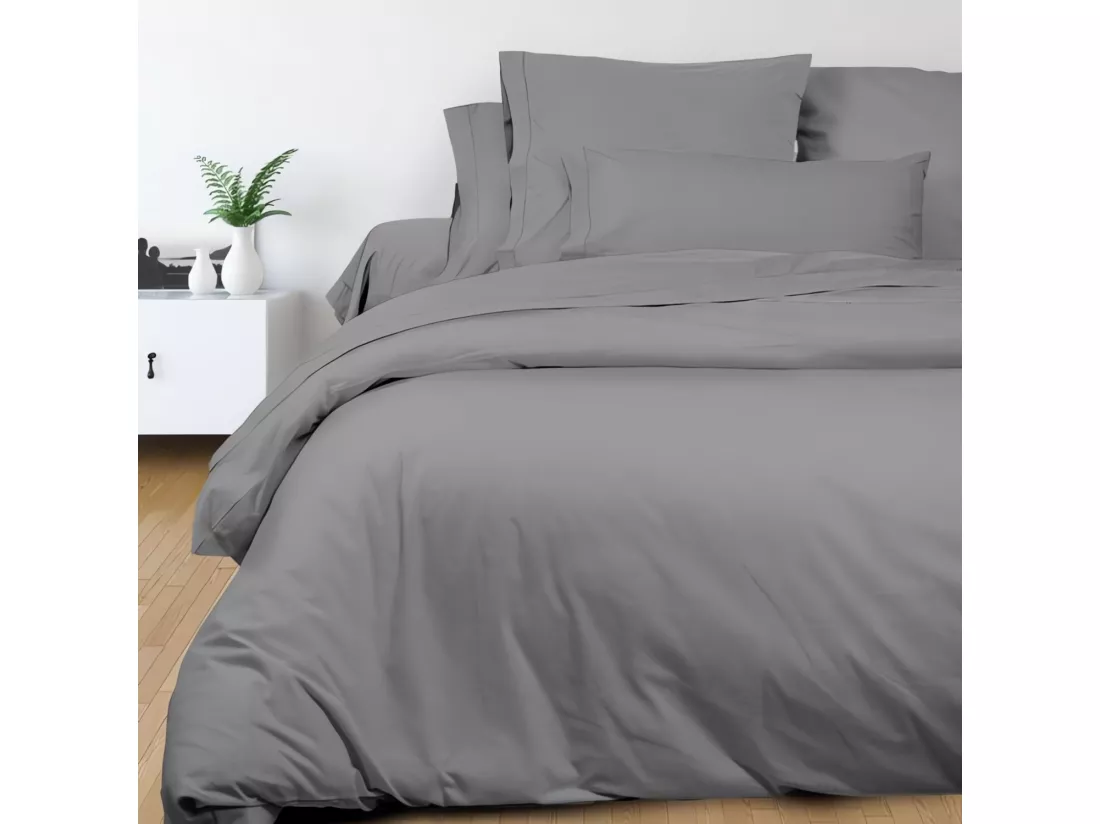 Taie de traversin en coton 45x185 cm PERCALE gris, par Soleil d'ocre