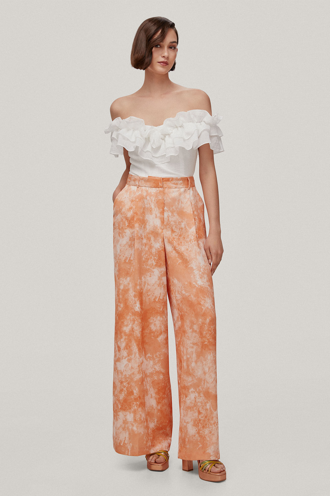 Calças Andie de pernas largas estampadas - Laranja