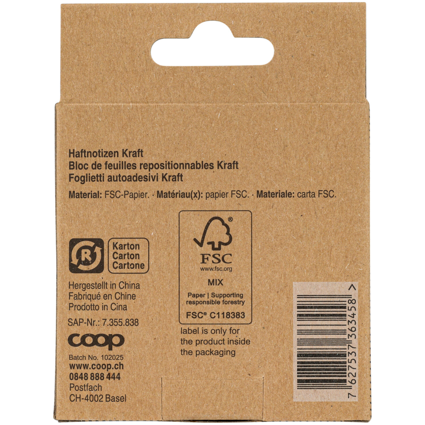 Haftnotizen Kraft 75x75mm 100 Blatt