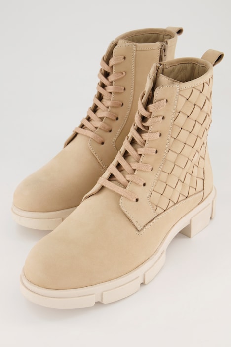 Leder-Stiefeletten, Flechtoptik, Weite H