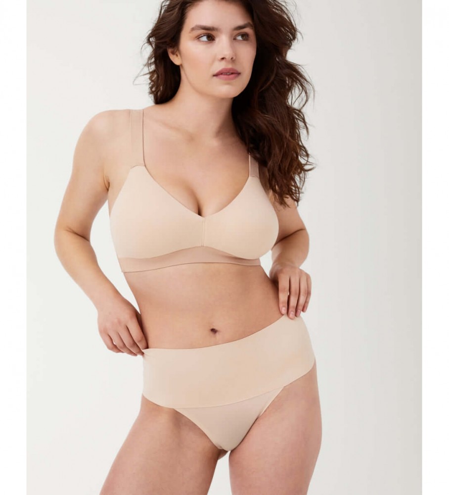 Calcinha fio dental sem costura de cintura alta SPANX na cor nude