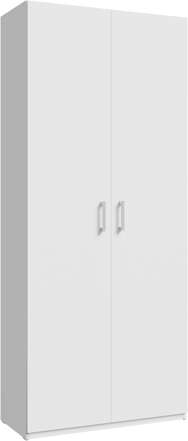 Forte Home Nook Mehrzweckschrank 90 40, moderner Drehtürenschrank mit 2 Türen, Flur, Holzwerkstoff, Weiß, 88,9 cm breit x 210,5 cm hoch x 42 cm tief