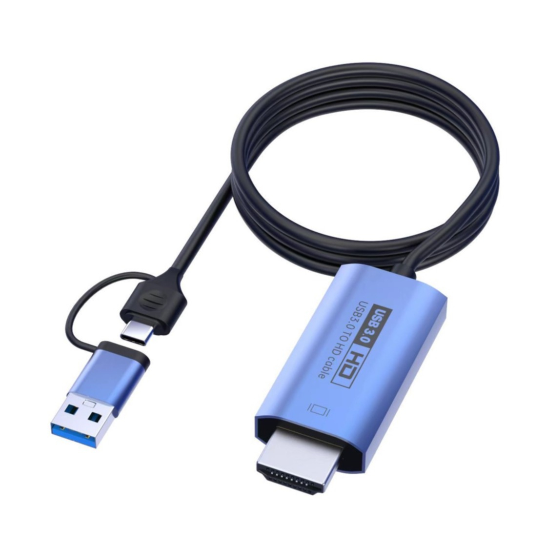 (2m) 2in1 USB A 3.0 / USB C auf 1080p / 60Hz HDMI Kabel - Schwarz / Blau