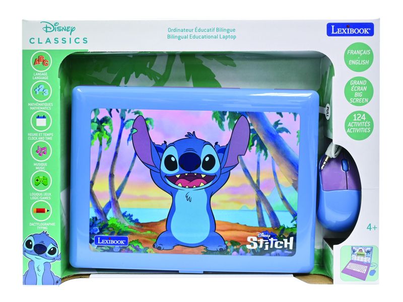 Lexibook Lern-Laptop Stitch DE/ENG mit 124 Aktivitäten Blau Zweisprachiger sprechender Bildungslaptop