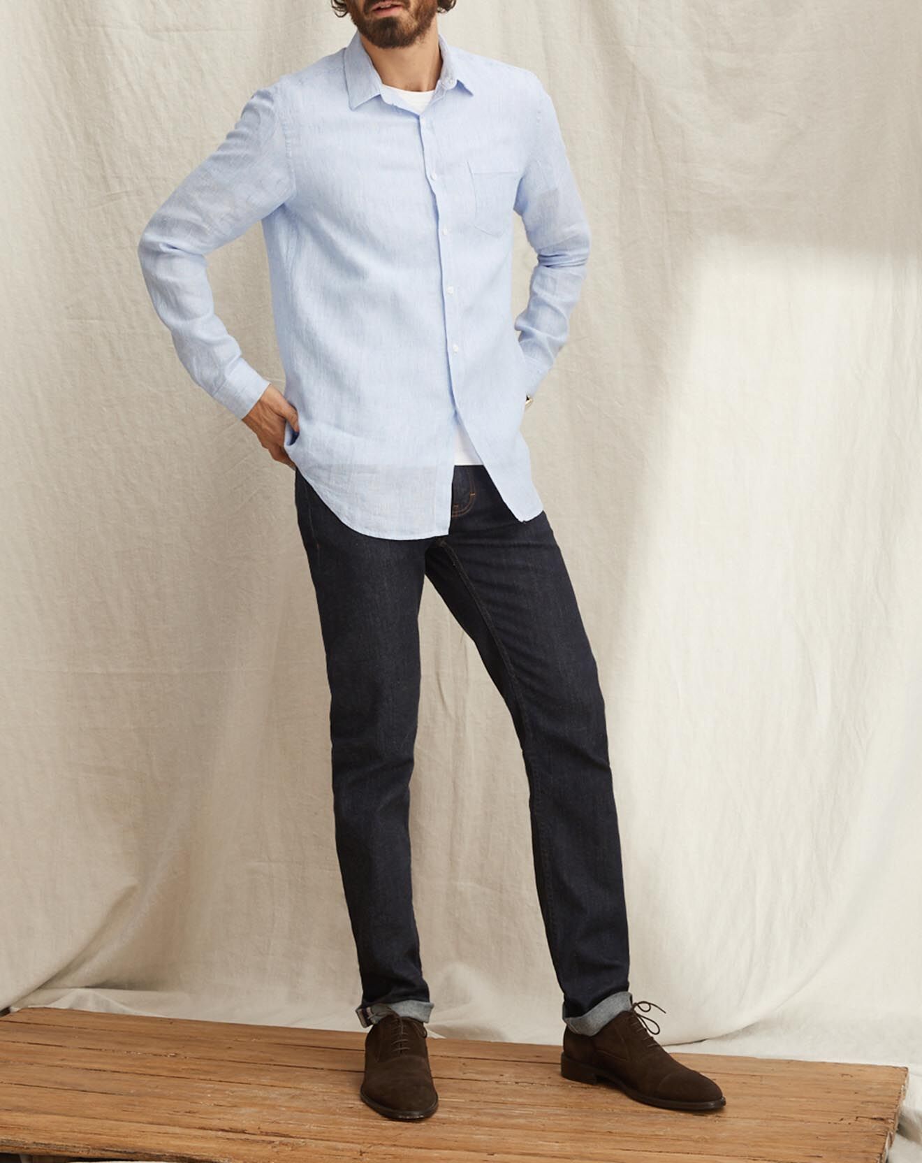 Cyrillus Chemise regular fit 100% Lin rayée bleu/blanc