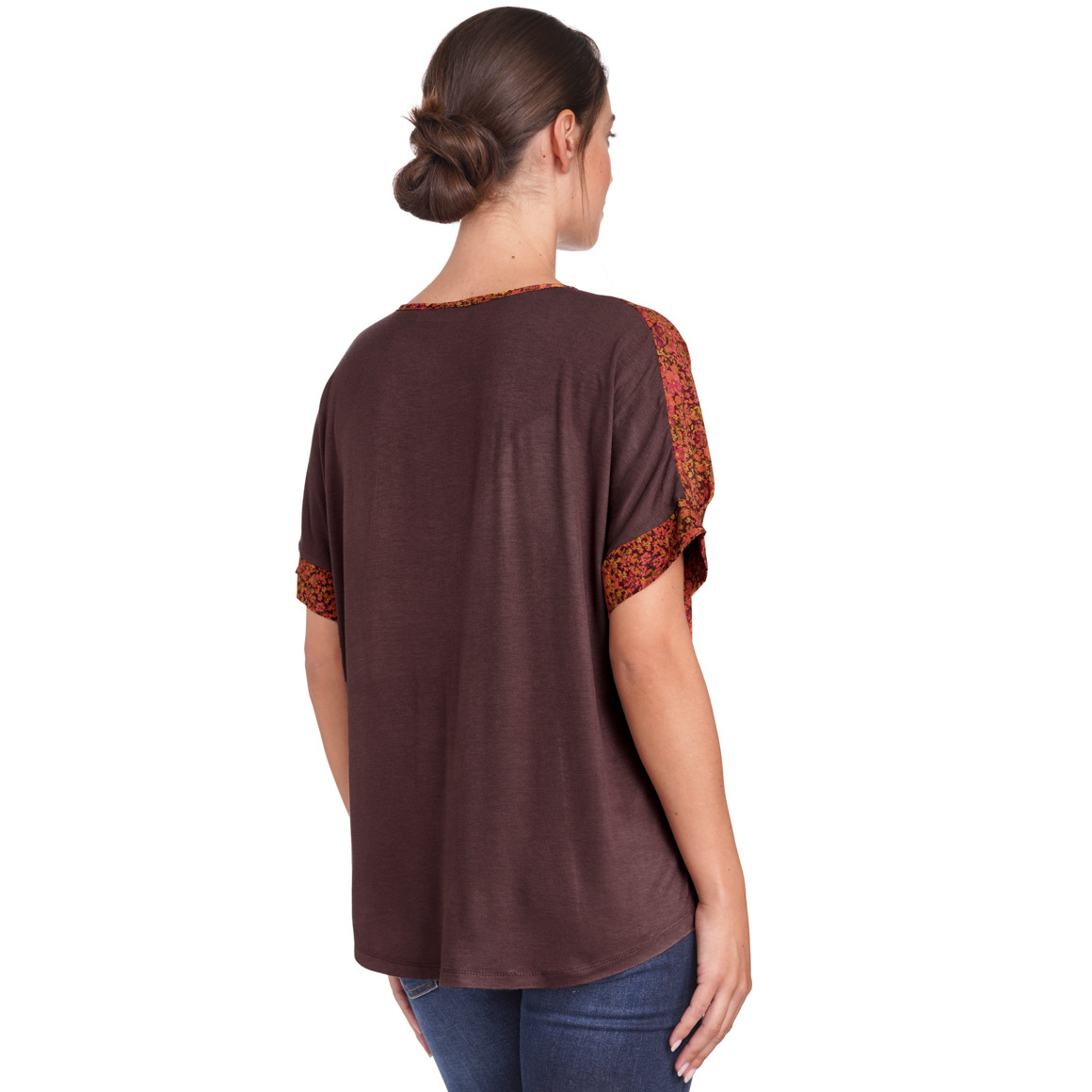 Gina Benotti Damen Blusenshirt mit überschnittenen Ärmeln braun / rot / orange