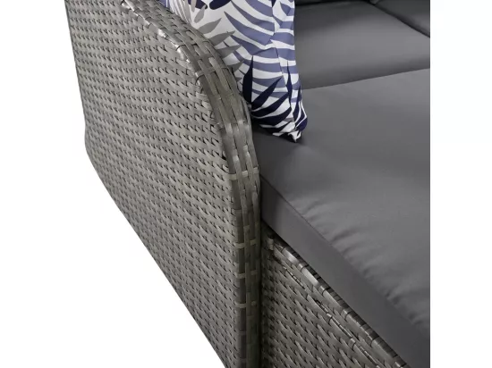 Salon de jardin pour 2 personnes - Canapé lounge en rotin PE avec 4 oreillers et auvent réglable - Gris