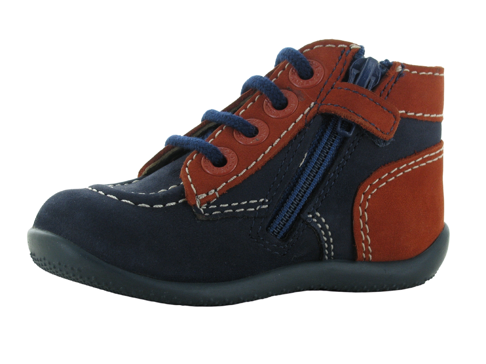 Kickers-BONZIP Nubuck Bleu-Orange