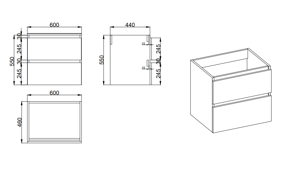 SCHADEMODEL: Fontana Rovigo onderkast 60cm mat zwart