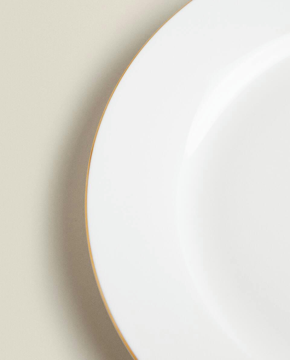Prato de sobremesa de porcelana fina com borda