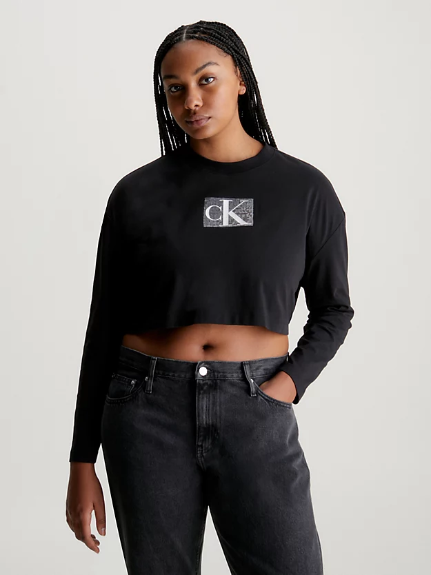 Camiseta cropped de manga comprida com logo